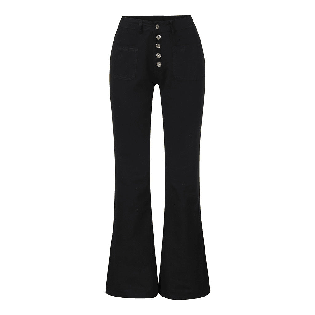 Dame Schlagjeans med høy midje og retro knappdetaljer Skjora