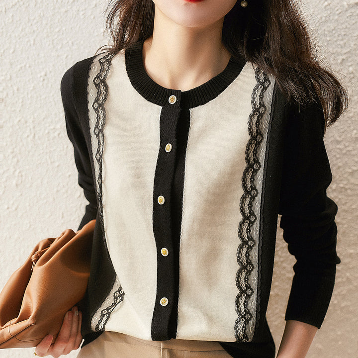 Kvinnens elegante cardigan med blonderkant Skjora