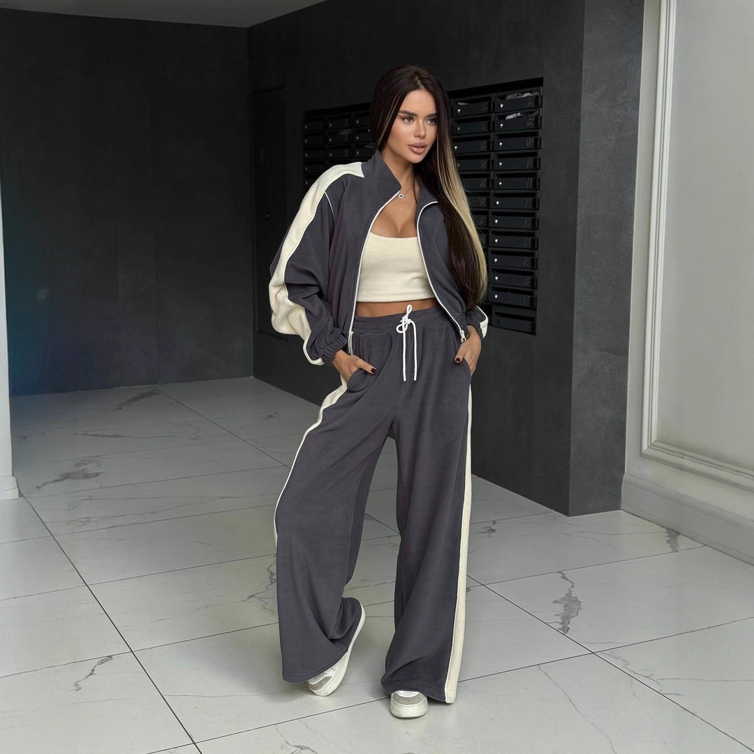 Kvinne Oversized Treningsdrakt med Grafisk Trykk og Bred Bukse Skjora