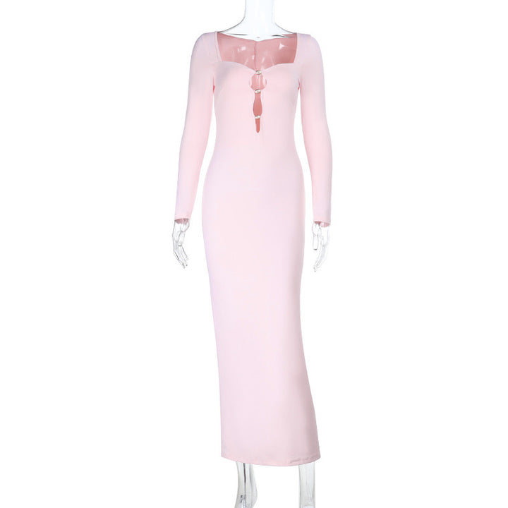 Dame elegant maxikjole med transparent utringning og lange ermer Skjora