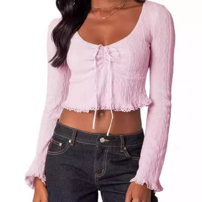 Dame Cropped Top med snøring og spissdekorasjoner Skjora