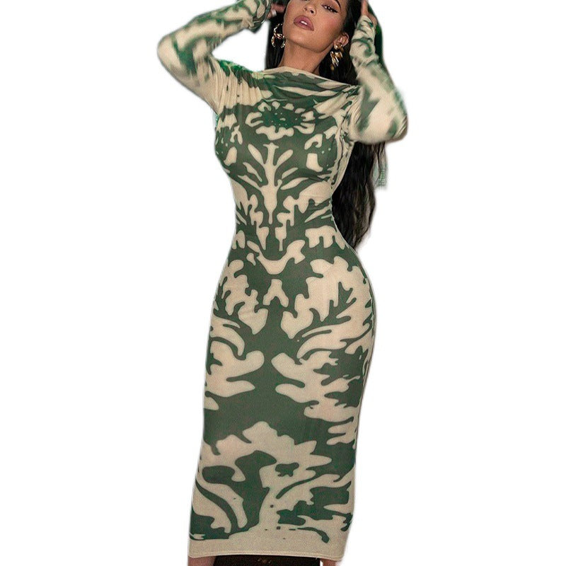 Dame bodycon-kjole med dyp ryggutskjæring og blomstermotiv Skjora