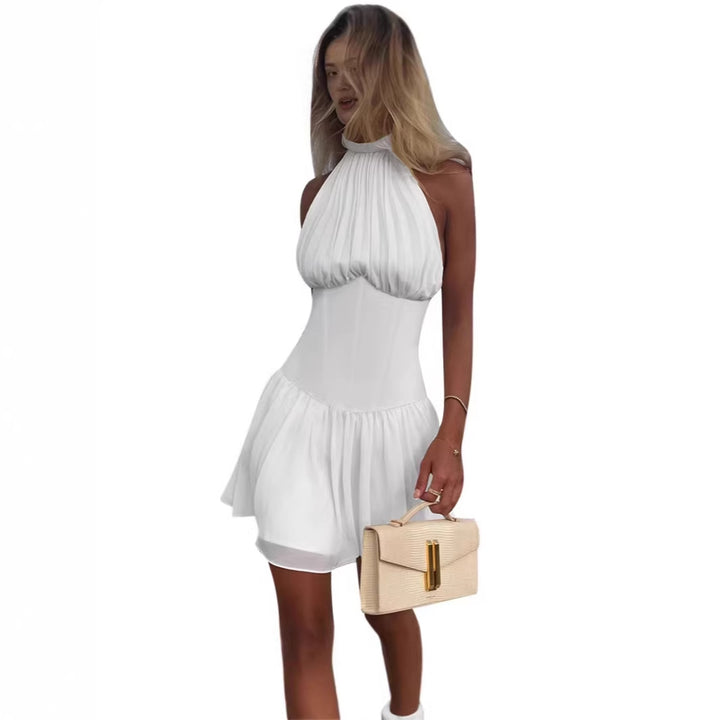 Damer off-shoulder minikjole med elegant halterneck og svingende skjørt Skjora