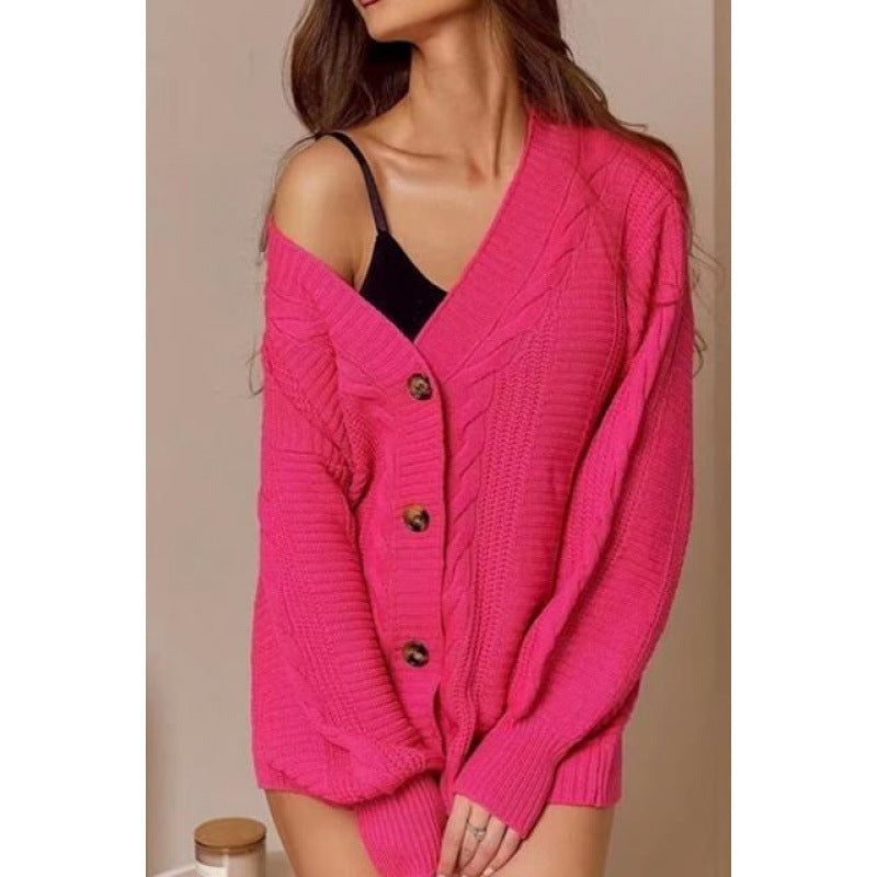 Kvinnens chunky strikk cardigan med store knapper og voluminøse ermer Skjora