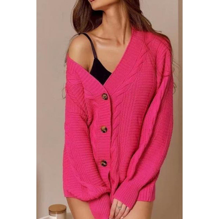 Kvinnens chunky strikk cardigan med store knapper og voluminøse ermer Skjora