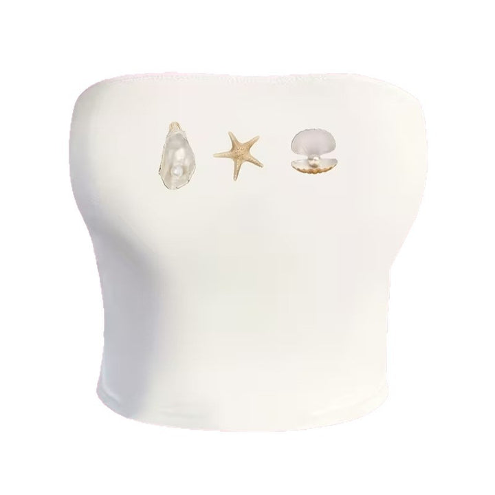 Dame Bandeau-top i maritimt design med skjellformede motiver Skjora