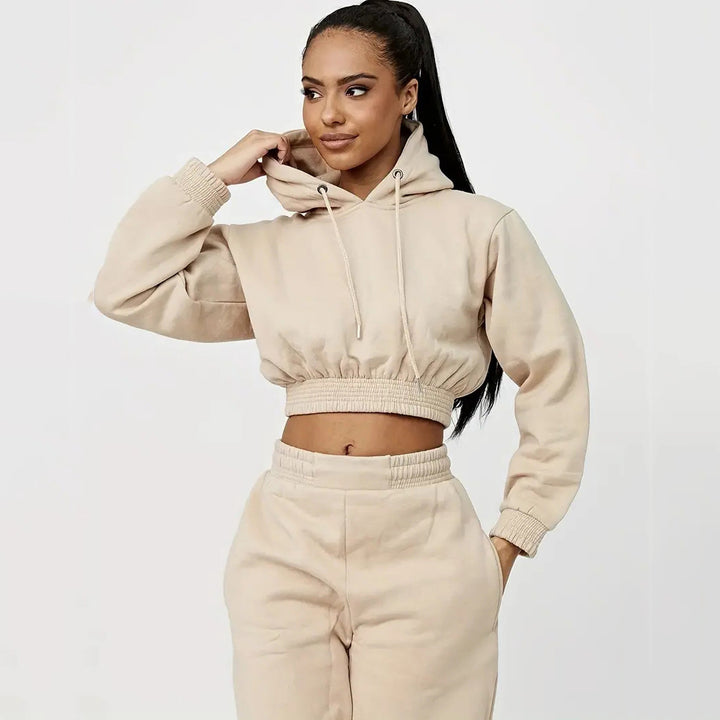 Kvinnenes cropped sweat suit med snor og elastisk midjebånd Skjora