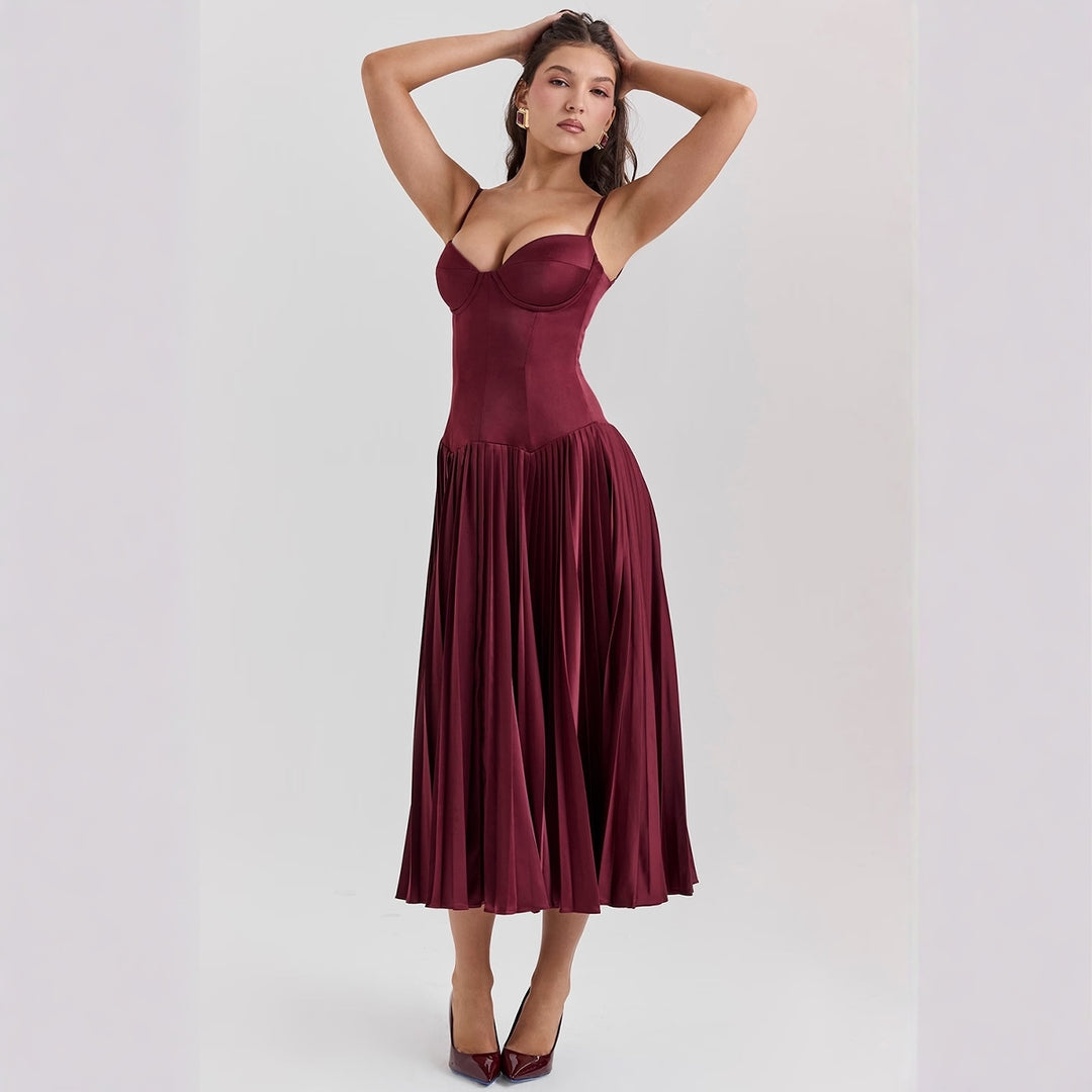 Damer Elegant Maxi Kjole med Korsett Top og U-utvidet Skjørt Skjora
