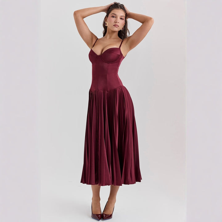 Damer Elegant Maxi Kjole med Korsett Top og U-utvidet Skjørt Skjora
