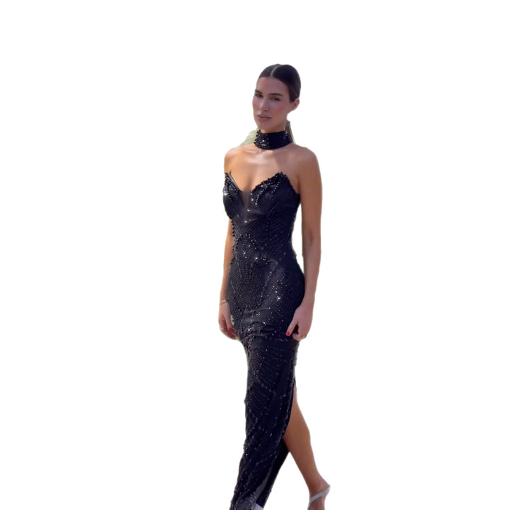 Damer Glamorous Kveldskjole med Glitrende Detaljer og Slim Fit