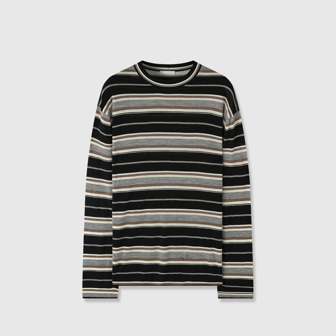 Dame Langerm T-skjorte med moderne stripemønster Skjora