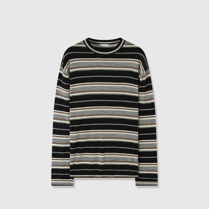 Dame Langerm T-skjorte med moderne stripemønster Skjora
