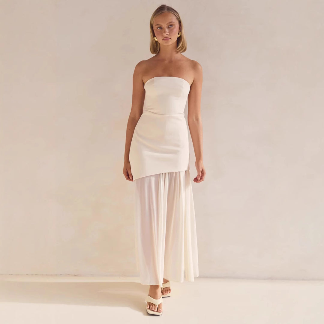 Kvinners elegante bandeau maksikjole med flytende chiffon skjørt og figurnær bodice