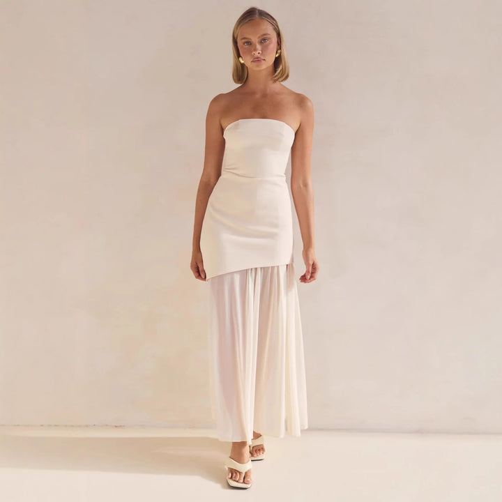Kvinners elegante bandeau maksikjole med flytende chiffon skjørt og figurnær bodice