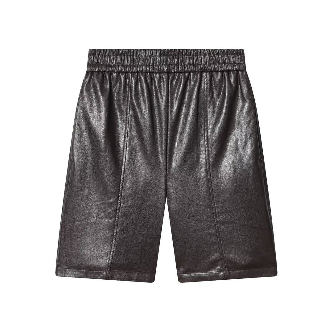 Dame Kunstlærshorts med elastisk midje og stilige detaljer Skjora