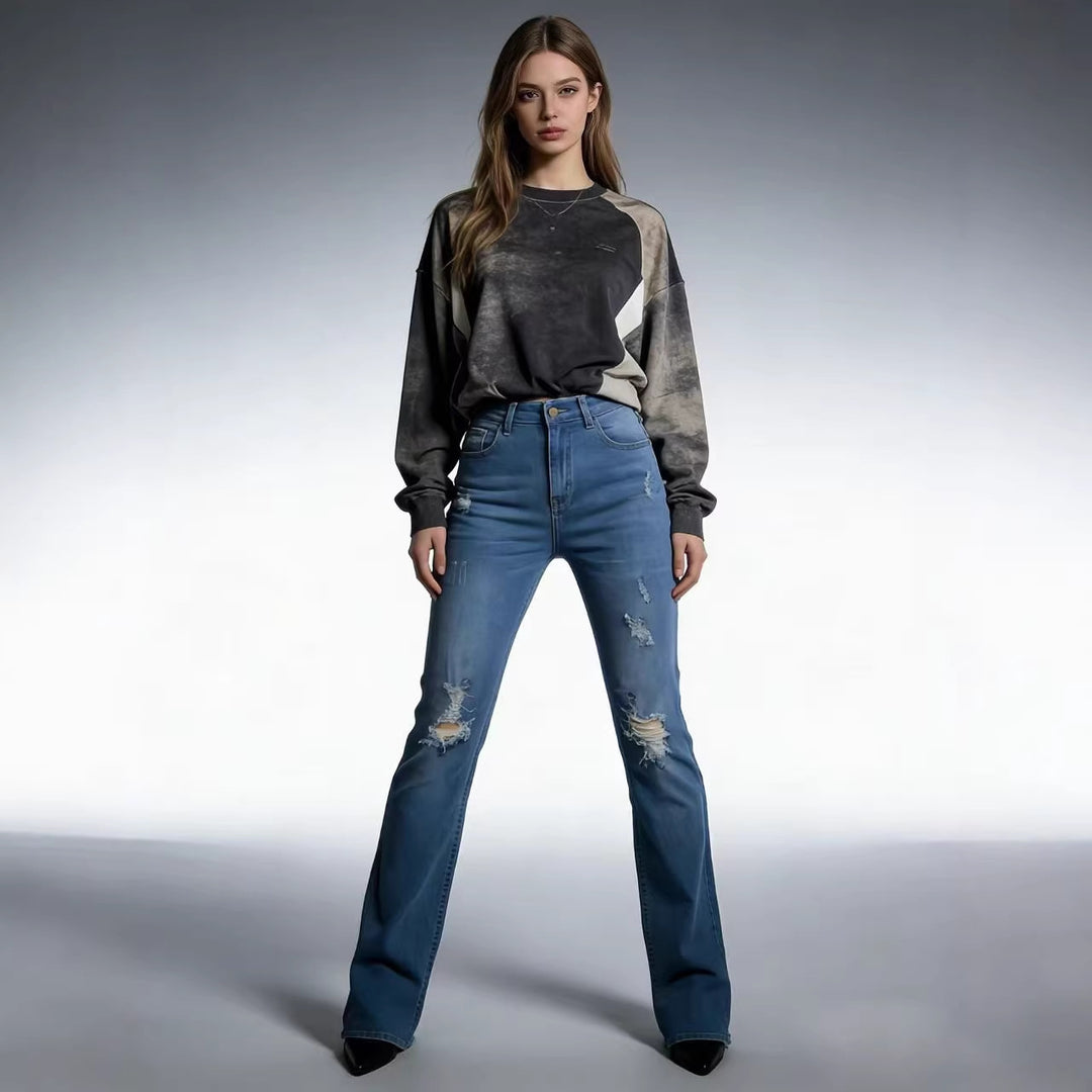 Dame avslappet skinny jeans i moderne destroyed-look Skjora