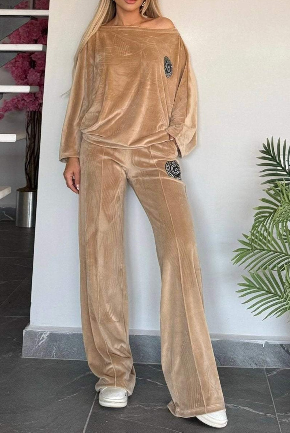 Dame Casual Velvet Loungewear Set med Myk Cut Skjora