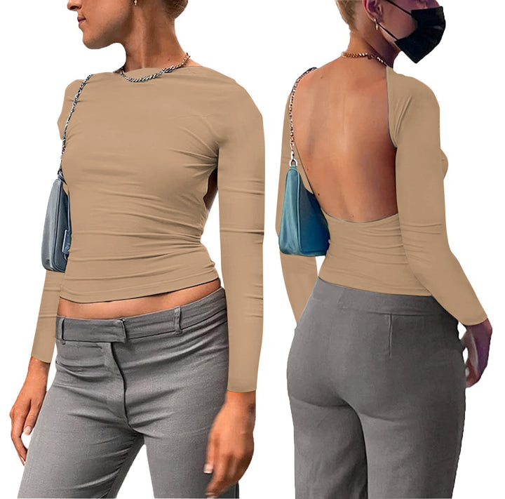 Dame figurnær Longsleeve-top med åpen rygg og elegant design Skjora