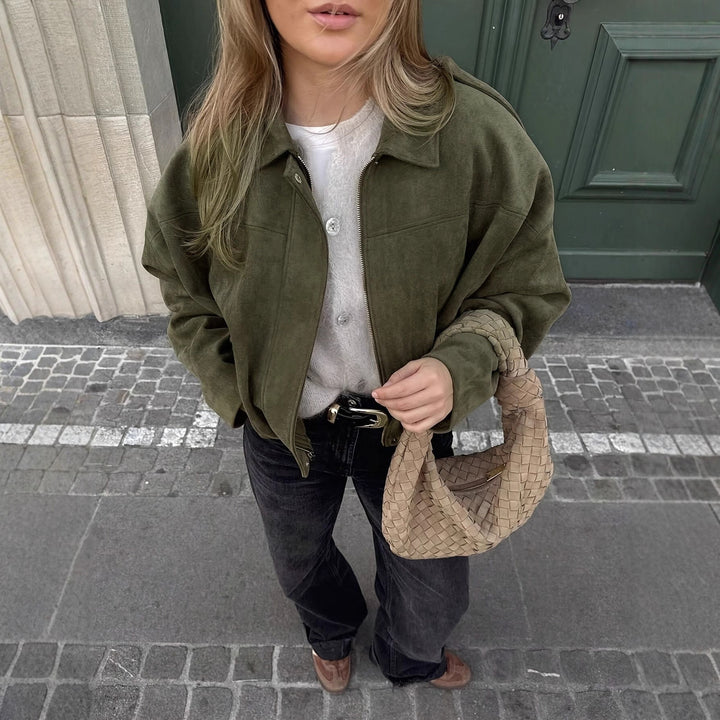 Dame oversized jakke laget av myk semsket imitasjon Skjora