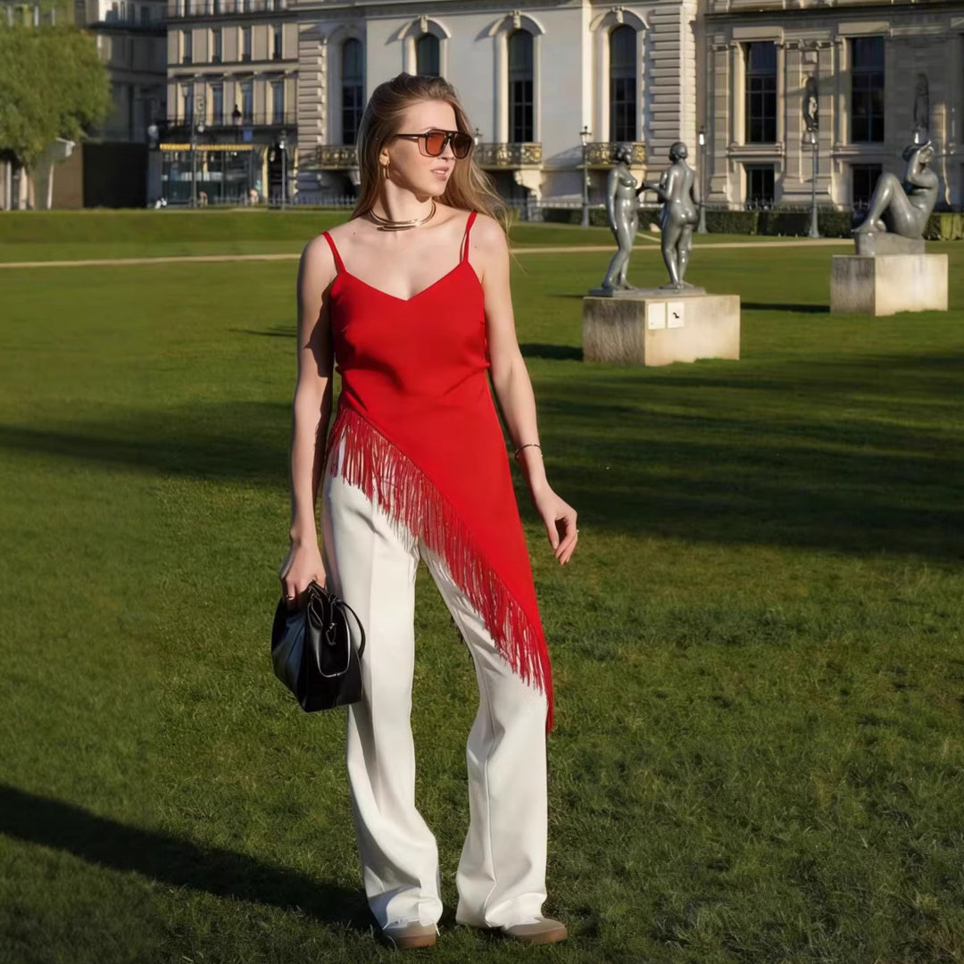 Dame Trendy Fransenbluse med asymmetrisk snitt Skjora