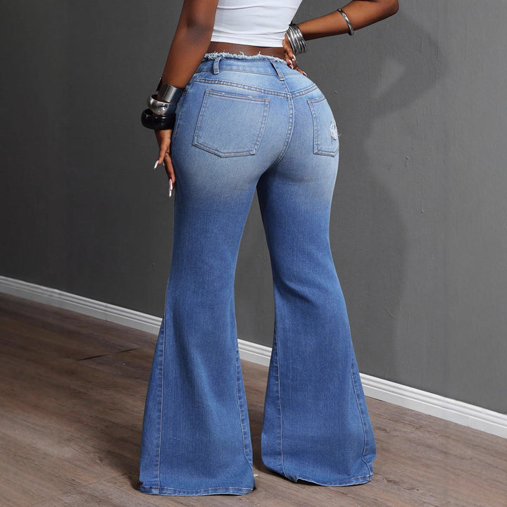 Dame Bootcut Jeans med frynsete detaljer Skjora