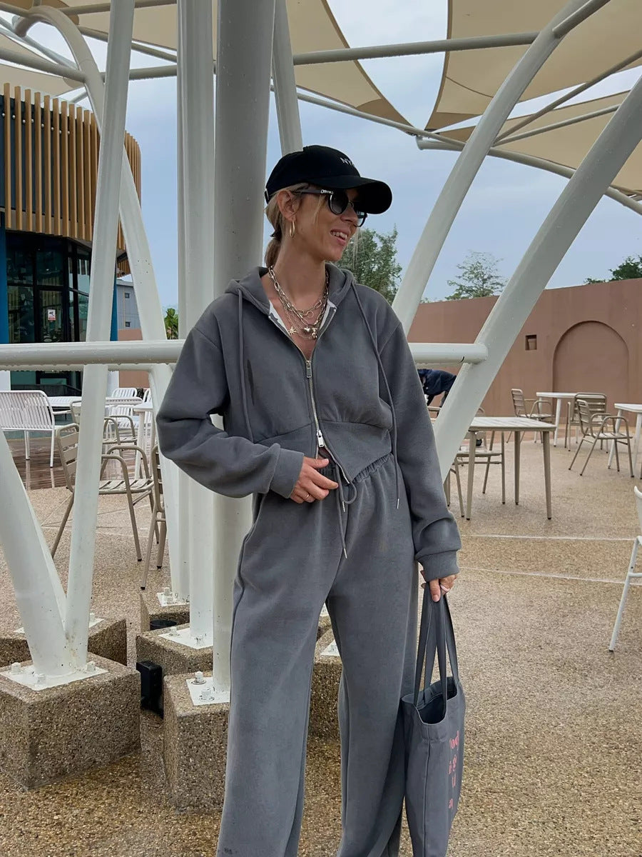 Women's Cozy Fleece Set with Hoodie and Elastic Waistband Skjora