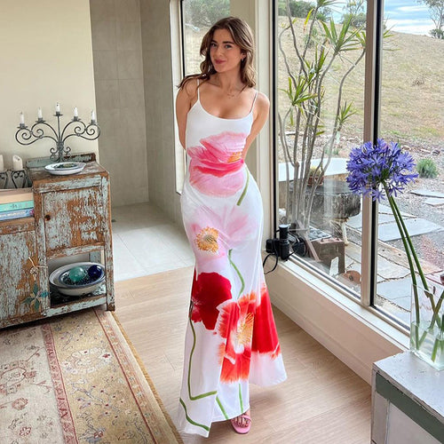 Dame Maxi kjole med blomsterprint og spaghetti-stropper Skjora