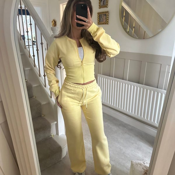 Dame Casual Cropped Hoodie og Joggebukse Sett med Elastisk Midje