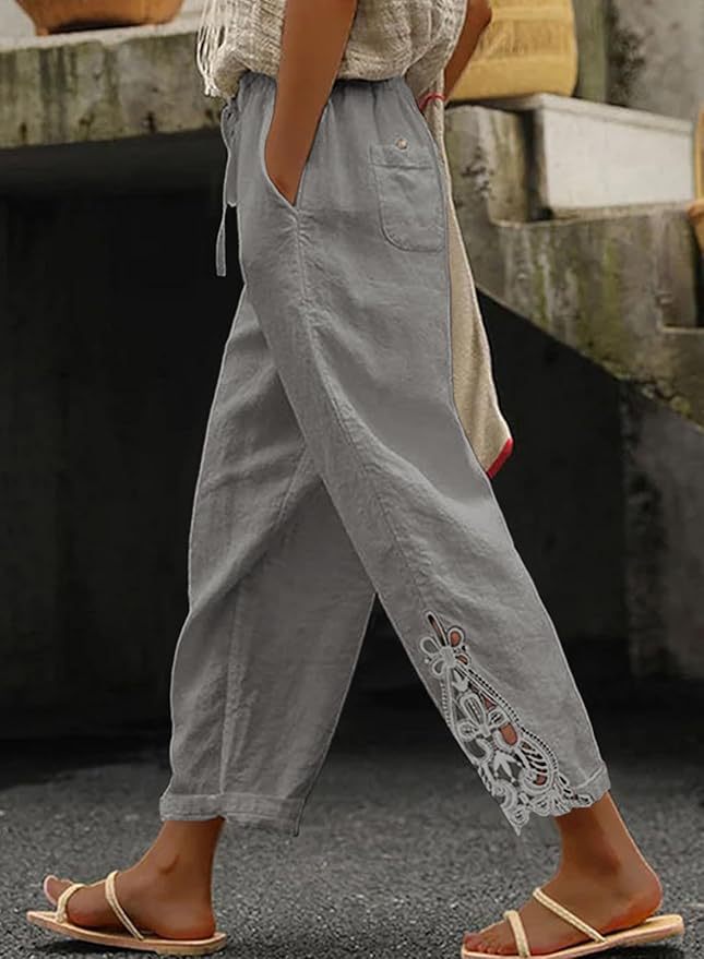Damer Lett og luftig sommerbukse i Boho-stil med broderi Skjora