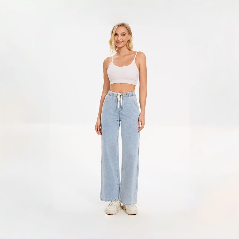 Dame brede jeans med elastisk midje og avslappet passform Skjora