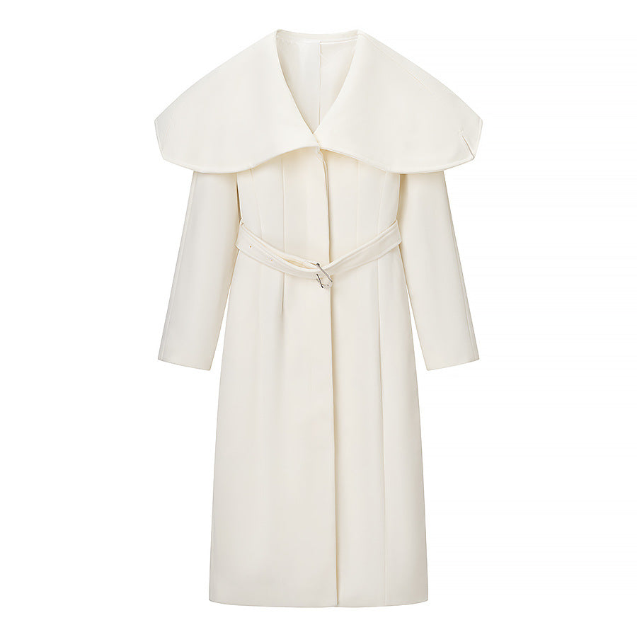 Damer Elegant Trench Coat med Overdimensjonert Krage og Justerbart Livbelte Skjora