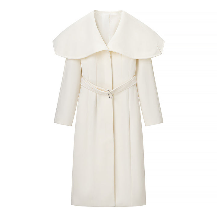 Damer Elegant Trench Coat med Overdimensjonert Krage og Justerbart Livbelte Skjora