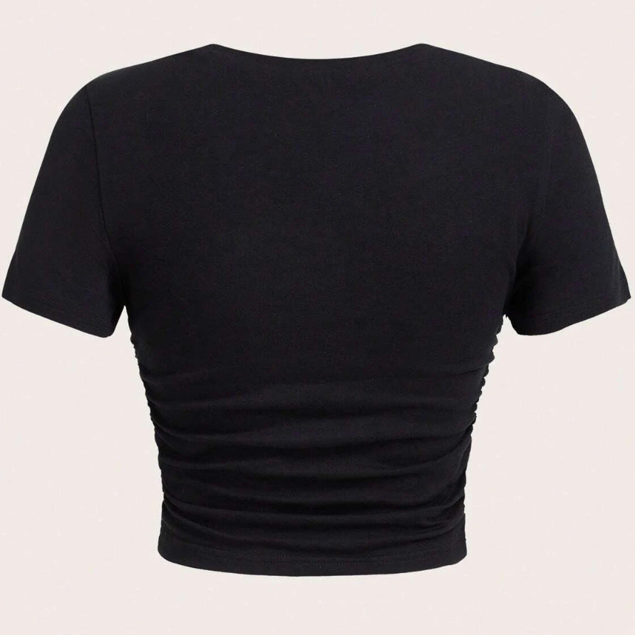 Damer cropped T-skjorte med glitrende skrifttype og trendy bomullsmateriale Skjora