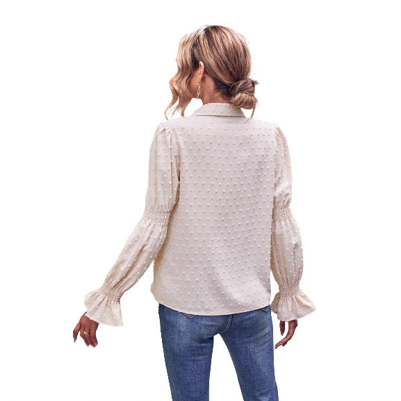 Dame elegant bluse med pufferm og struktur Skjora