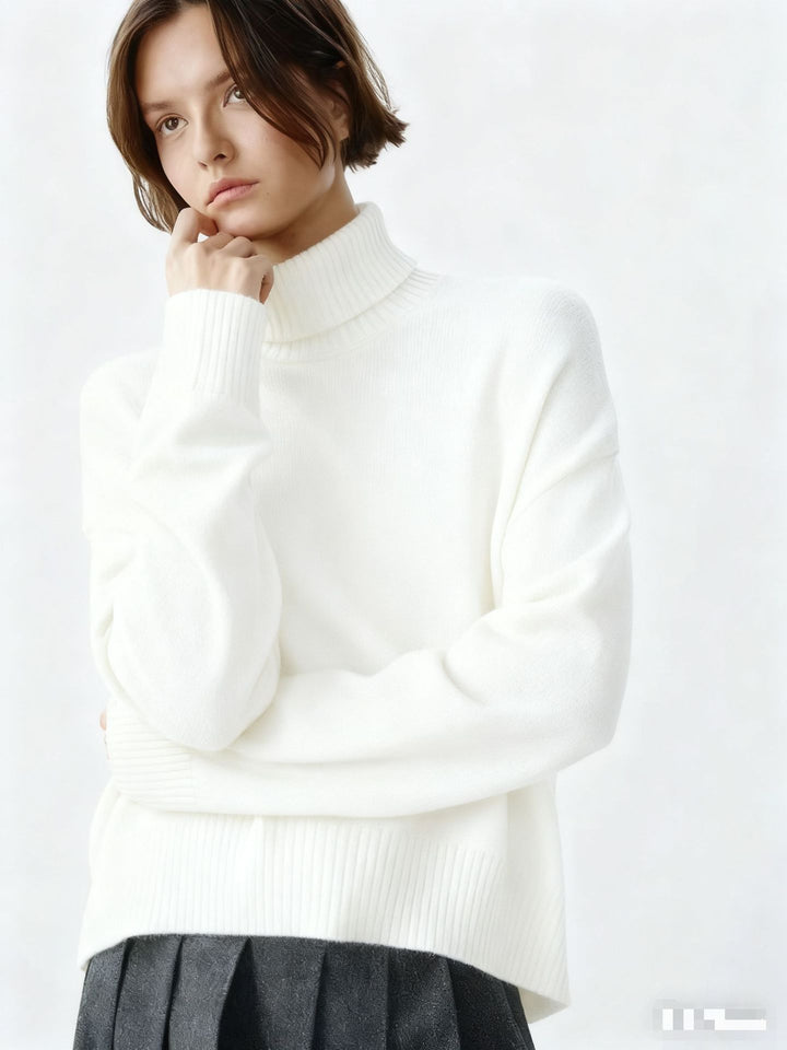 Damer Cozy Turtleneck Genser med Oversized Snitt og Fin Ribbestruktur Skjora