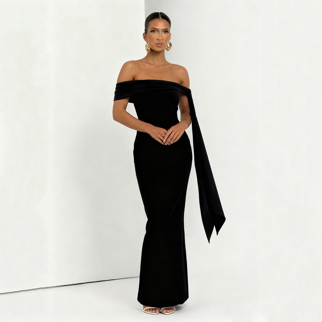 Dame Off-Shoulder Maxikjole med elegant sløyfedekorasjon Skjora