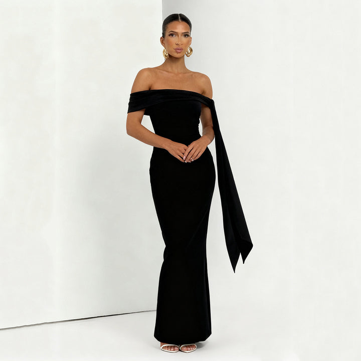 Dame Off-Shoulder Maxikjole med elegant sløyfedekorasjon Skjora