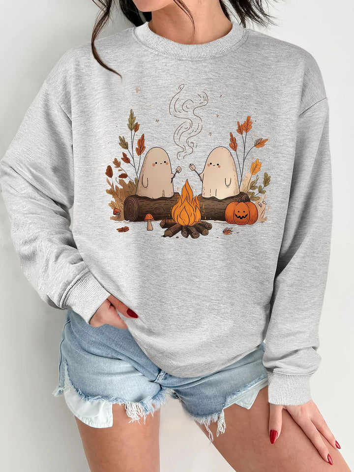 Dame sweatshirt med leken skummel motiv og komfortabel passform Skjora