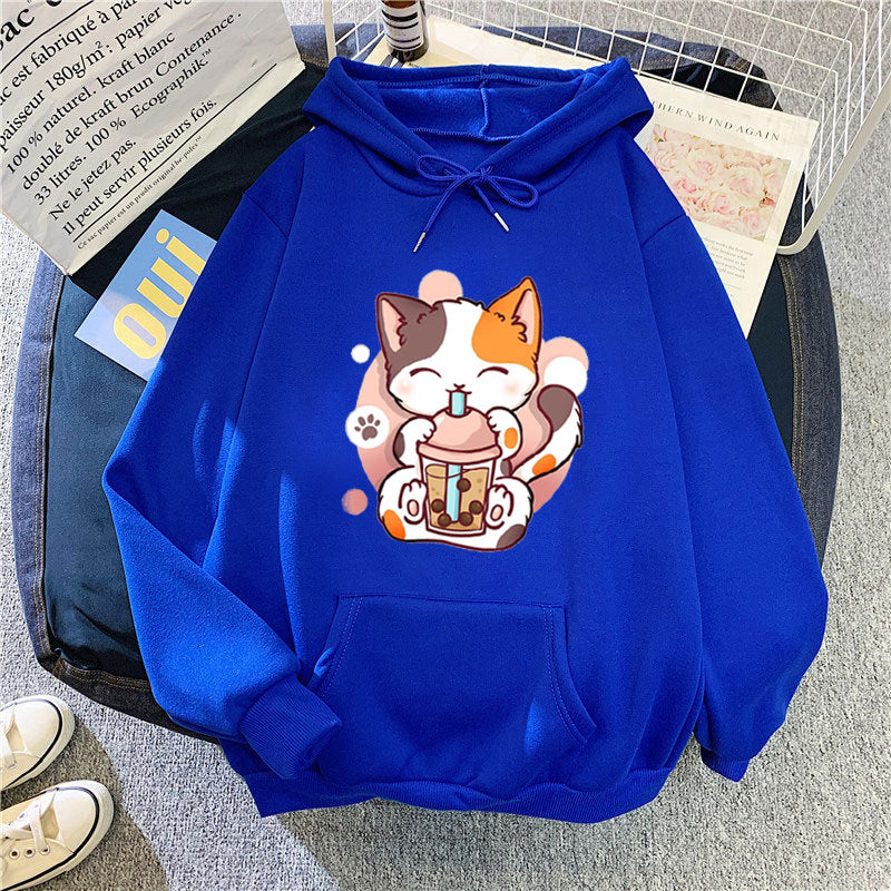 Damen Kapuzenpullover mit verspieltem Katzenmotive Skjora