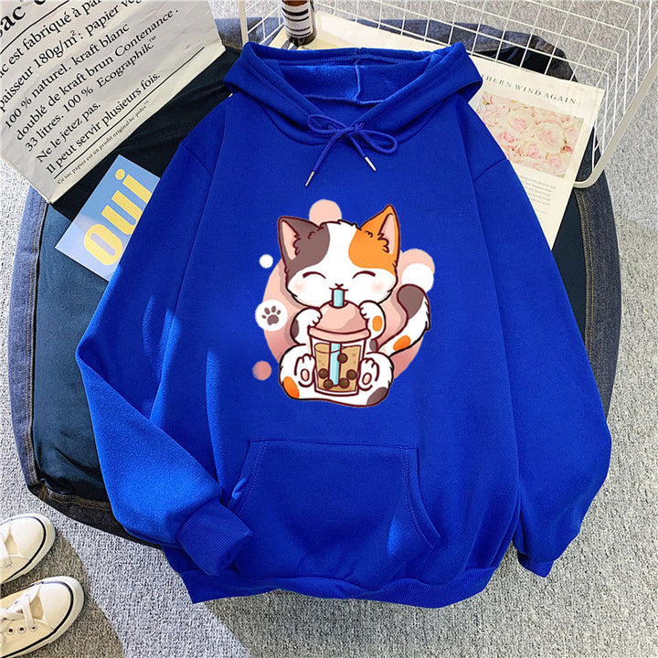 Damen Kapuzenpullover mit verspieltem Katzenmotive Skjora