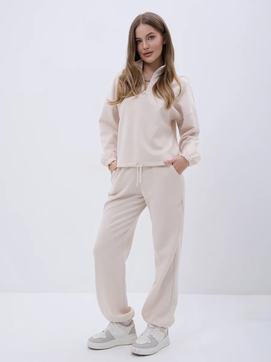 Dame's Fleece Treningsdress med Halv Glidelås og Elastiske Vringer Skjora