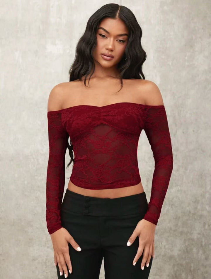 Dame Off-Shoulder Spissen topp med lange ermer og romantiske detaljer Skjora