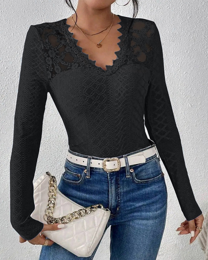 Damer Elegant Blonde Topp med V-Hals Skjora