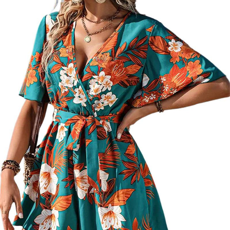 Dame jumpsuit med blomsterdesign og vide ermer Skjora