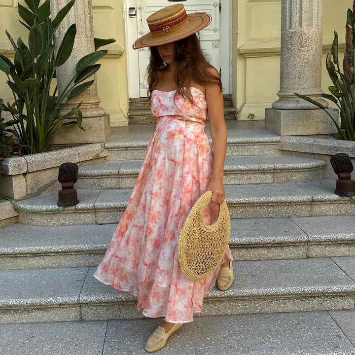 Damer Maxi Kjole med elegant drapering og romantisk blomstermønster Skjora