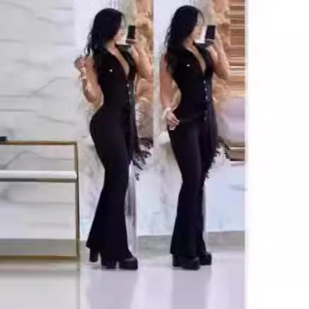 Damer Elegant Flared Jumpsuit med knappdetaljer Skjora