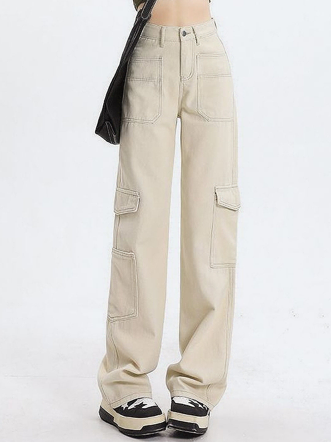 Dame Cargo-Jeans med høy midje og praktiske lommer Skjora