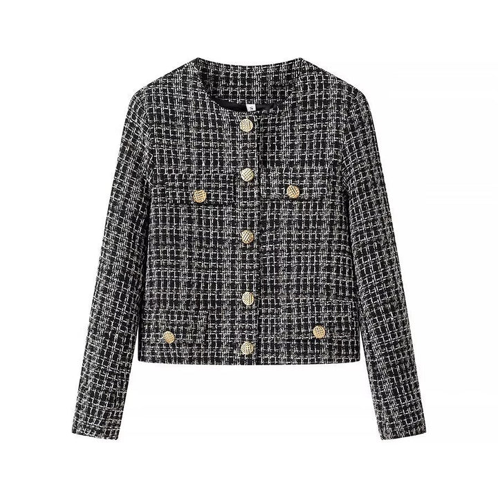 Kvinne Fashion Boucle Jakke med Knapper Skjora
