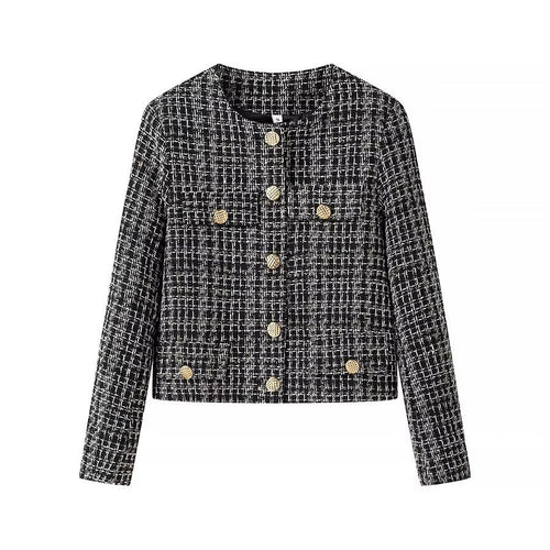 Kvinne Fashion Boucle Jakke med Knapper Skjora