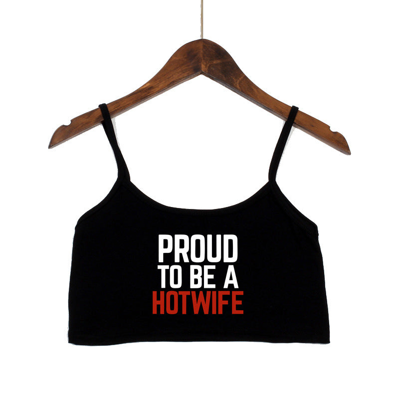 Dame Crop-Top med moderne skrifter og justerbare stropper Skjora